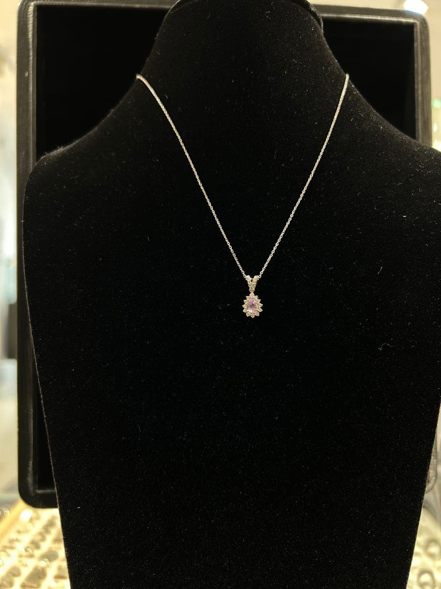 White Gold Amethyst & Diamond Pendant