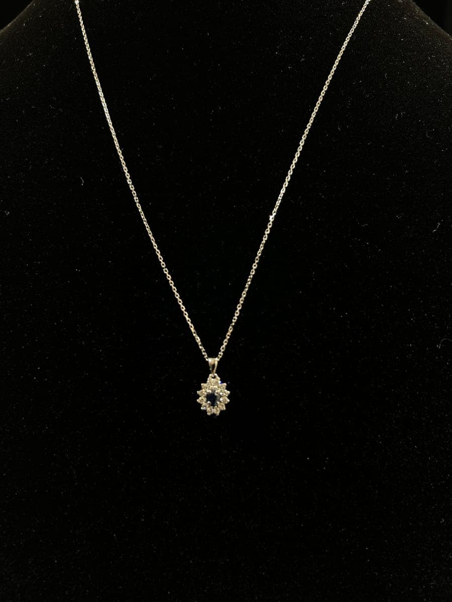 White Gold Sapphire & Diamond Pendant