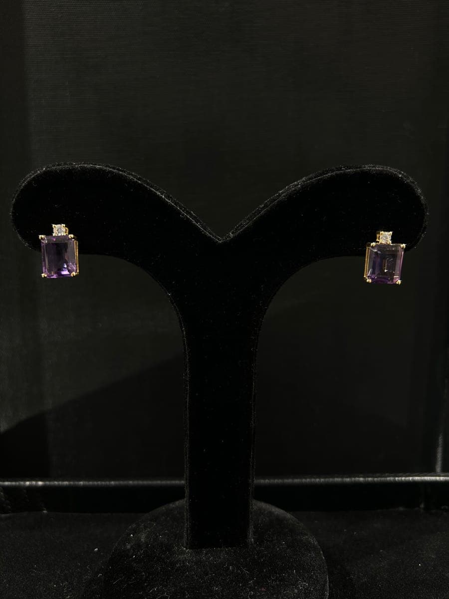 Yellow Gold Diamond & Amethyst Earrings