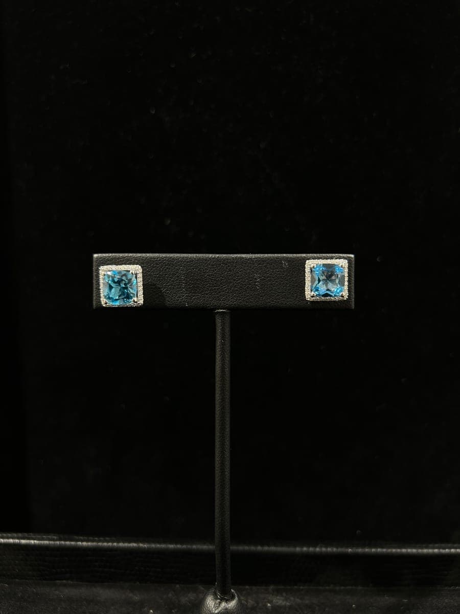 White Gold Diamond & Topaz Earrings