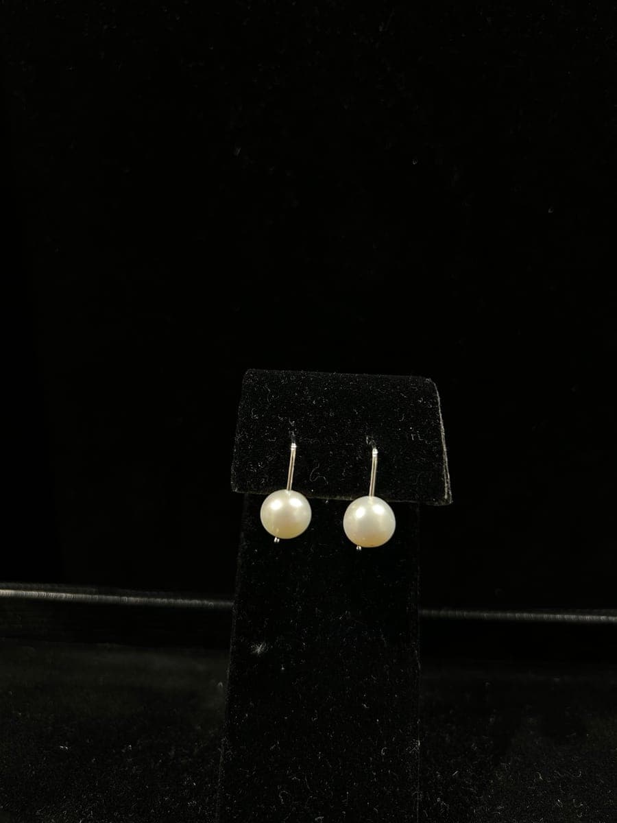White Gold Pearl Earrings