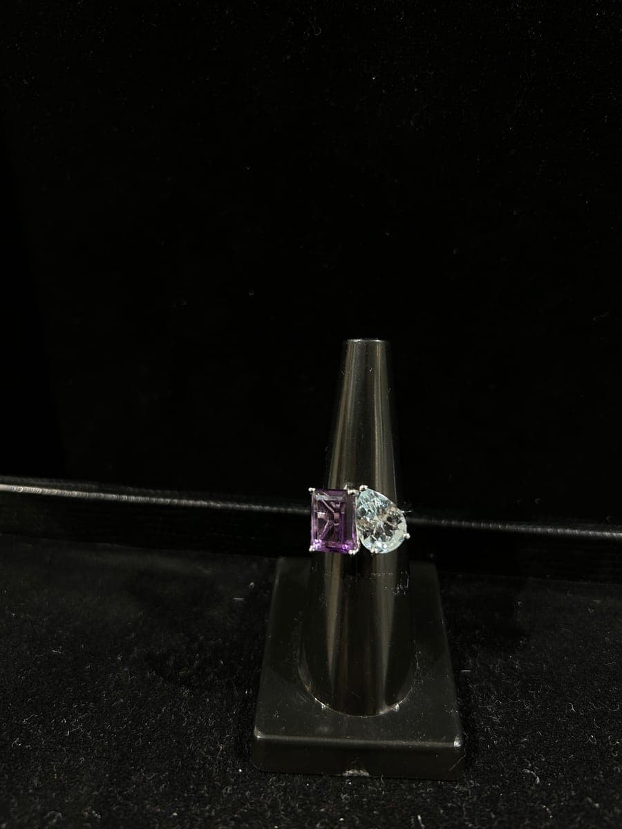 White Gold Aquamarine & Amethyst Ring