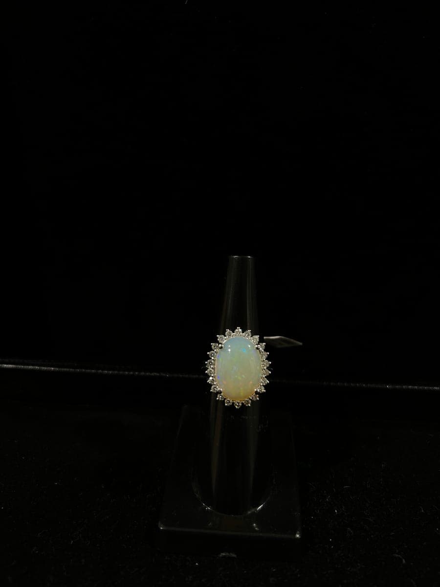 White Gold Opal & Diamond Ring