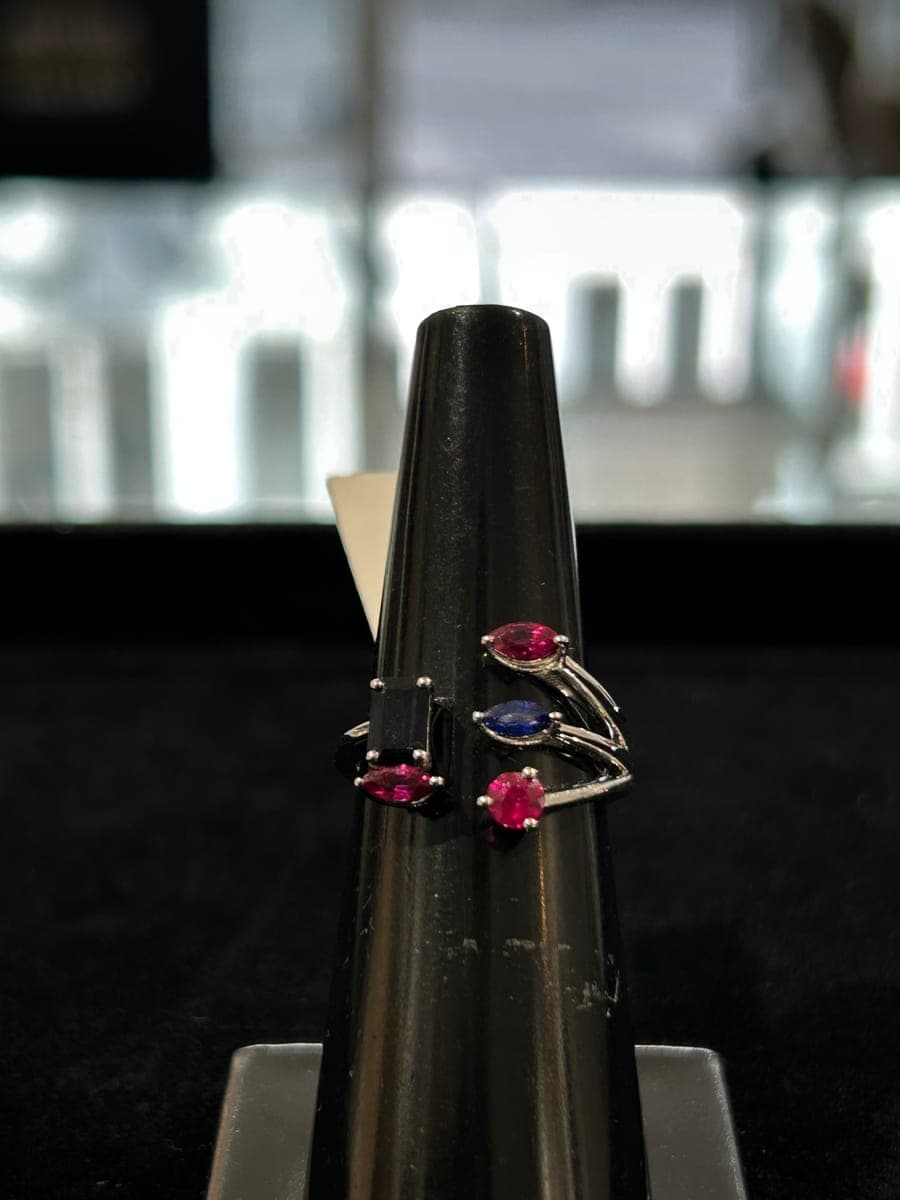 White Gold Sapphire & Ruby Ring