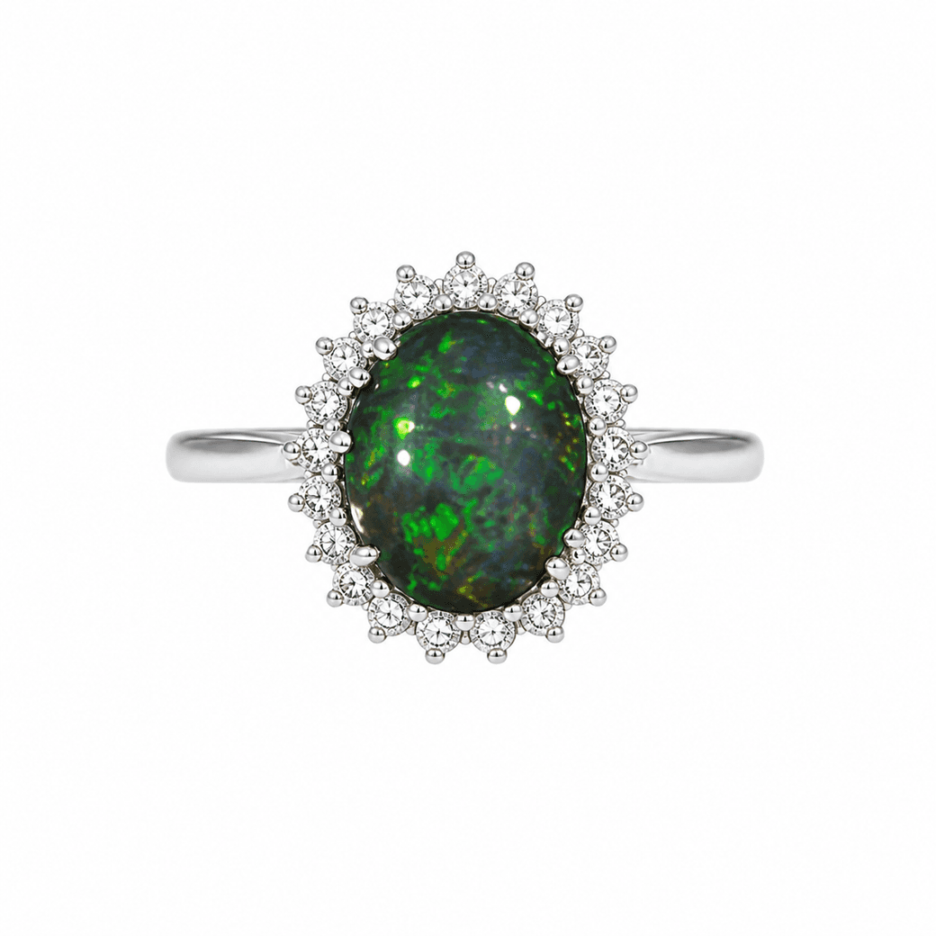 White Gold Opal & Diamond Ring