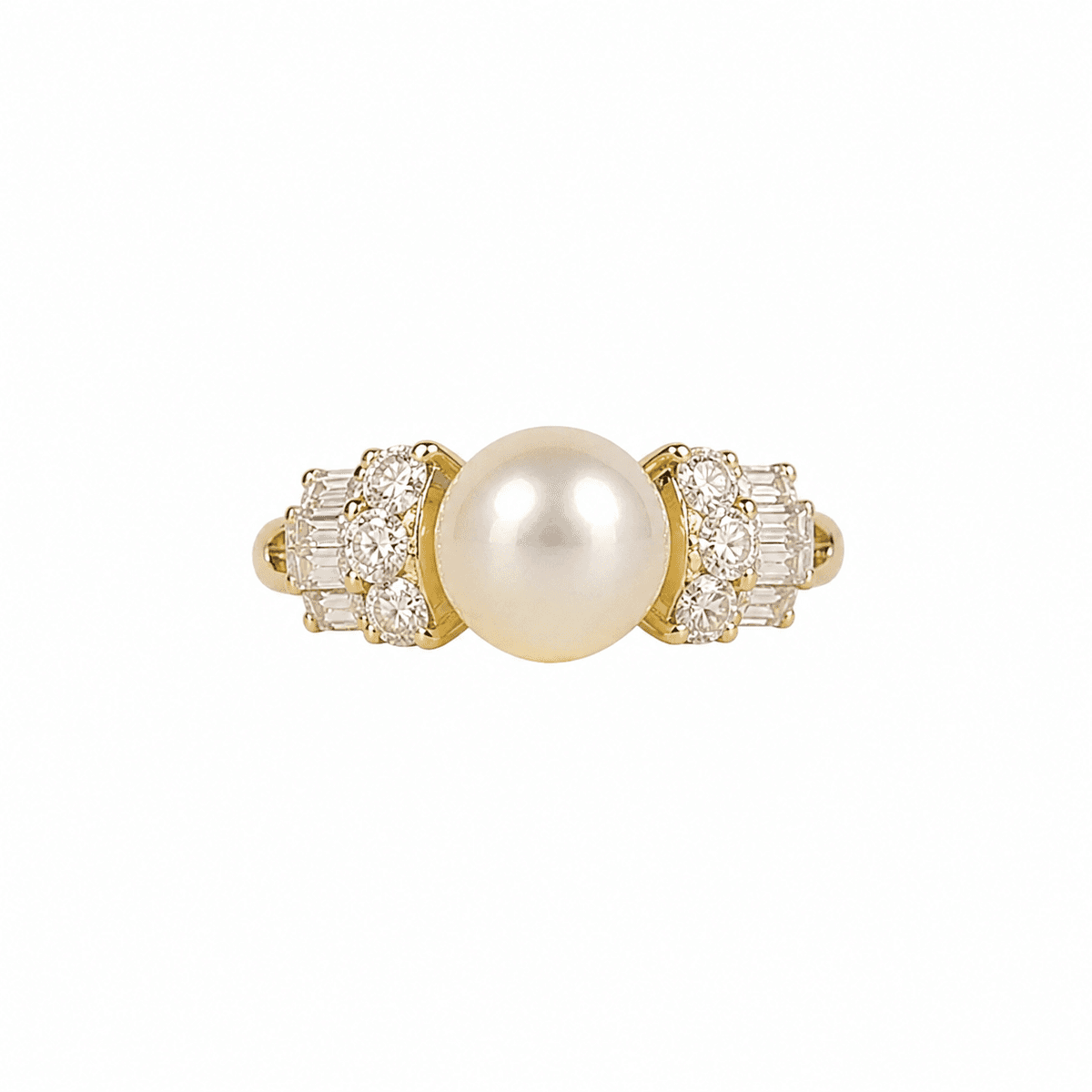 Yellow Gold Pearl & Diamond Ring
