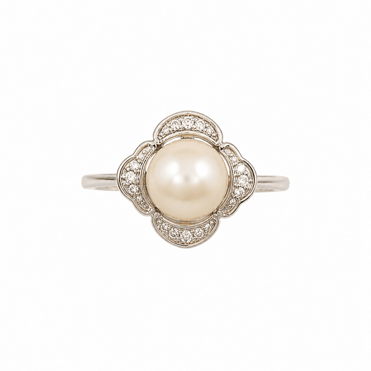 White Gold Pearl & Diamond Ring