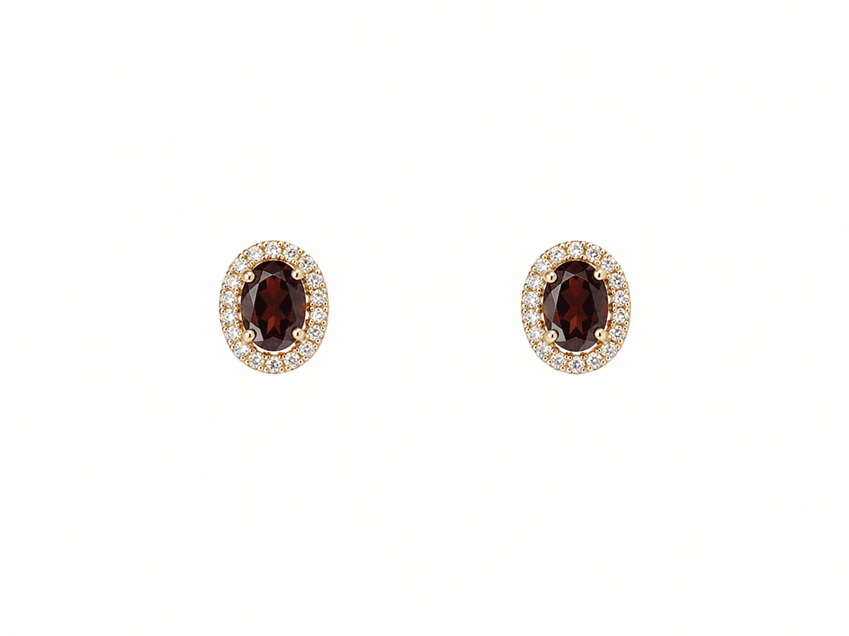 Yellow Gold Diamond & Garnet Earrings