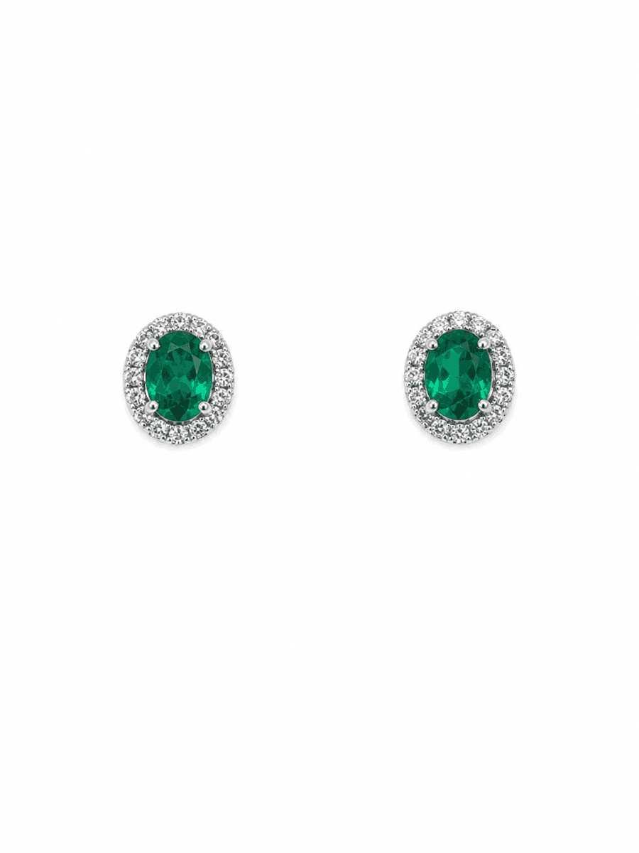 White Gold Diamond & Emerald Earrings
