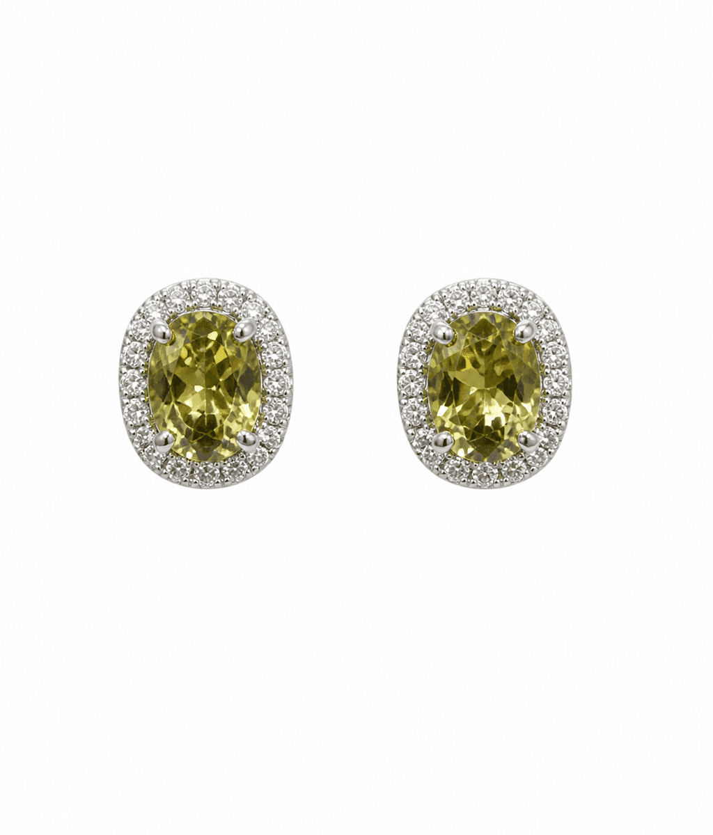 White Gold Diamond & Peridot Earrings