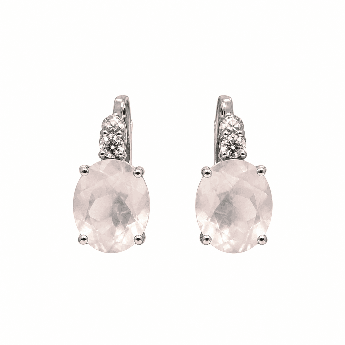 White Gold Diamond & Rose Quartz Earrings