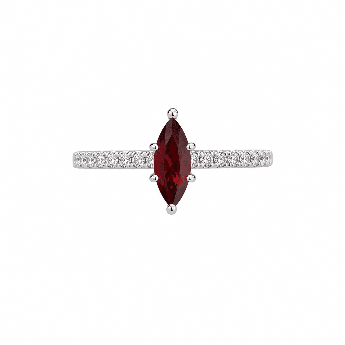 White Gold Diamond & Garnet Ring